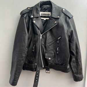 Vintage Oasis by Shalom of New York Leather Motorcycle Jacket, Size 46/Small
